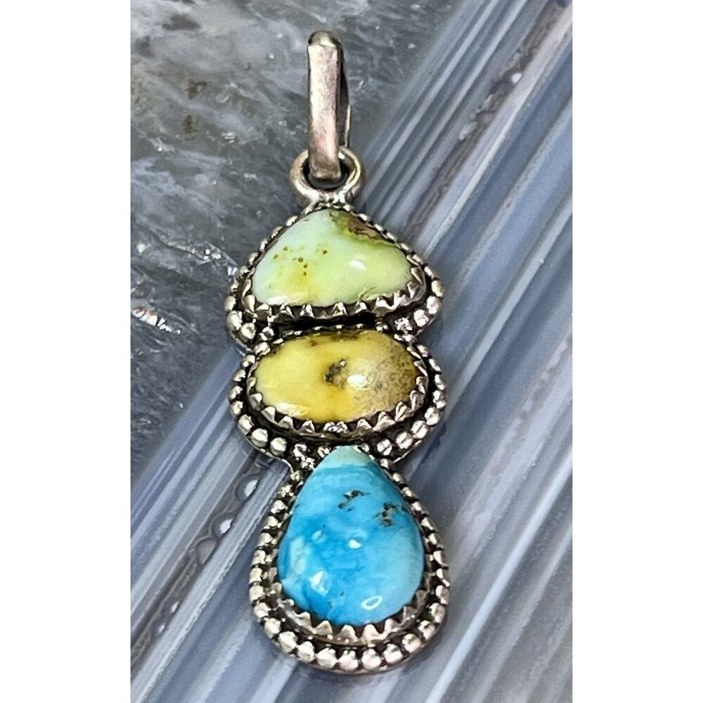 Sterling Silver SW Palomino Paloma & Golden Hills Turquoise 3 Stone Pendant NEW